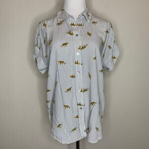 Jane & Delancey Flowy Top Striped w Cheetah Leopard Design Medium